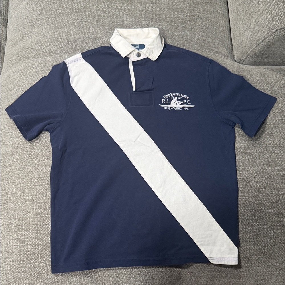 Vintage Polo by Ralph Lauren Navy and White Diagonal Stripe Polo